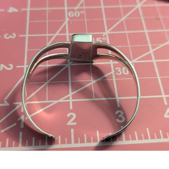 Taxco Mexico 925 Sterling Silver Black Onyx Modernist Split Band Cuff Bracelet - Picture 7 of 9